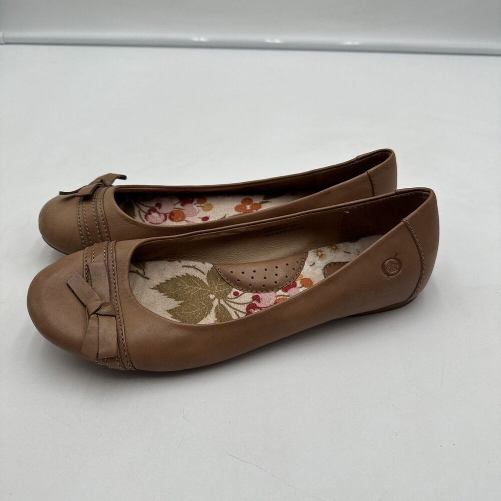 Women's Tan Bow Ballet Flats - Picture 4 of 9
